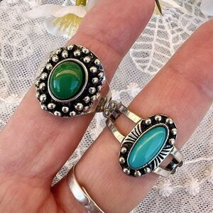 2 Fashion Stretch Rings - Faux Turquoise & Malachite